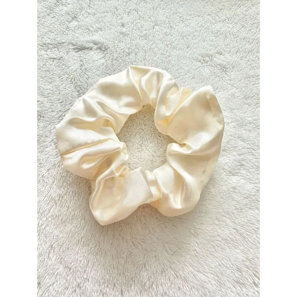 Pearl white color satin hair scrunchie